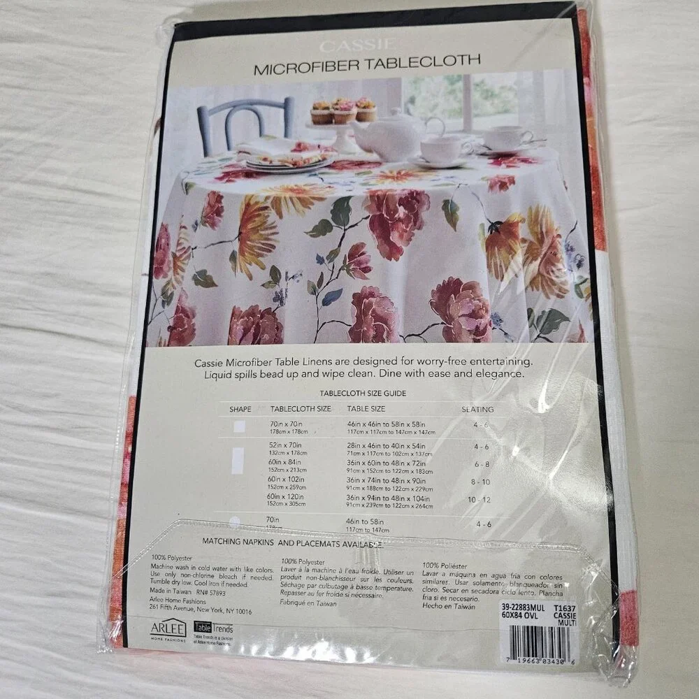 Microfiber Tablecloth Linen 60x84 Oval Cassie Floral White Yellow Waterproof